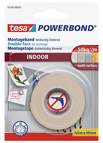 tesa Powerbond INDOOR - Doppelseitiges Montageband für den Innenbereich - beidseitig stark klebend