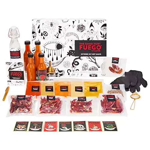 Gourmet Geschenkset für scharfe Soßen zum Selbermachen - Inkl. 4 Flaschen, Gewürzen & Rezeptheft