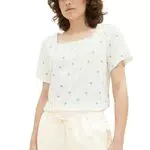 TOM TAILOR Damen 1036895 T-Shirt mit Muster, 32173-Offwhite Palm Design