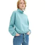 TOM TAILOR Denim Damen Cropped Sweatshirt mit Kordelzug 1034294