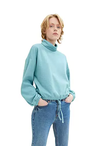 TOM TAILOR Denim Damen Cropped Sweatshirt mit Kordelzug 1034294