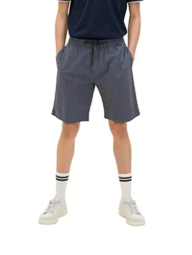 TOM TAILOR Denim Herren Regular Fit Chino Bermuda Shorts mit Stretch 31559 - Navy Blue White Structure