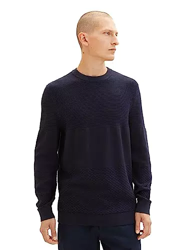 TOM TAILOR Herren 1038212 Crewneck Strickpullover aus Baumwolle