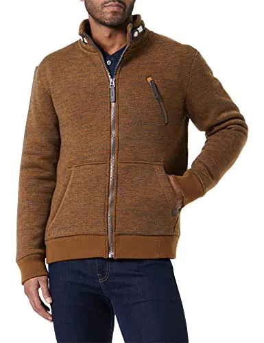 TOM TAILOR Herren Sweatjacke mit Stehkragen - Otter Brown Streaky Inject
