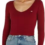 Tommy Jeans Damen Langarmshirt Essential Basic, Rot