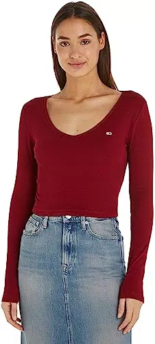 Tommy Jeans Damen Langarmshirt Essential Basic, Rot