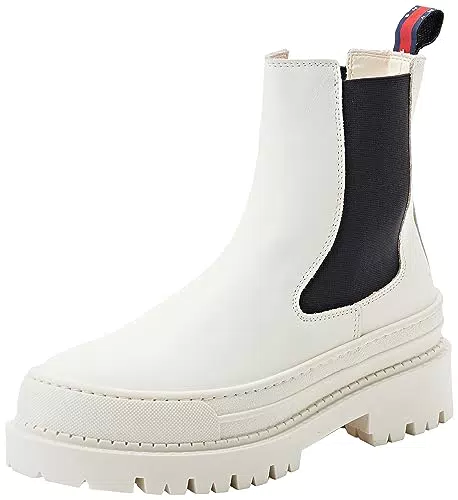 Tommy Jeans Damen Mid Boot Stiefel Chelsea Foxing aus Leder