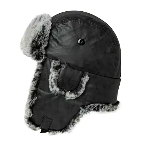 TOP-EX L/XL Winter Trapper-Hut Kunstleder Aviator Pilotenmütze Damen Herren Braun Warm Gefütterte Kunstpelz-Hut mit Winddichten Ohrenklappen
