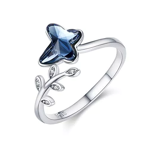 Schmetterling Ring aus 925 Sterling Silber - Verstellbarer Kristallring für Damen - Schmuck für Geburtstagsgeschenke