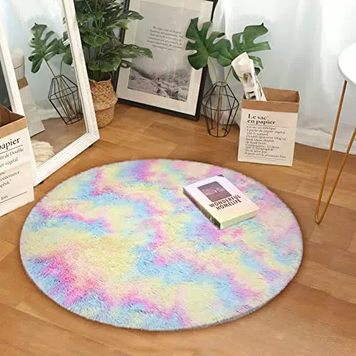 Hochflor Teppich Rund - Weicher Shaggy Teppich für Wohnzimmer - Flauschiger Plüschteppich für Kinder- und Schlafzimmer