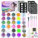 Ulikey Kinder Glitzer Tattoo Set - Temporäre Glitzertattoos für Mädchen - 138 Schablonen, 4 Pinsel, 2 Kleber - Ideal für Geburtstagspartys!