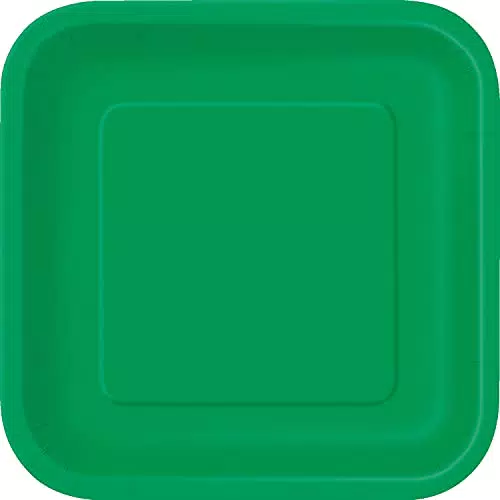Unique 31871EU Quadratische Umweltfreundliche Pappteller-23 cm-Smaragdgrün Farbe-Packung mit 14 Stück