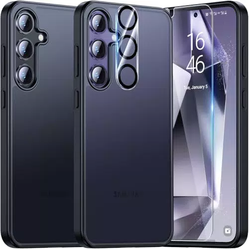 UniqueMe 5-in-1-Set für Samsung Galaxy S24 Hülle, Handyhülle für Samsung S24 Case Rundumschutz Schutzhülle Cover -Schwarz