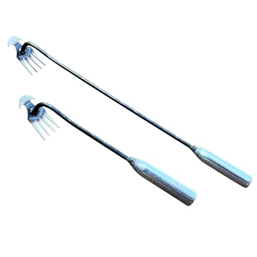 Unkrautstecher Gartenhacke Mit Stiel 2 Stück, 50cm & 30cm 4-Zinken-Doppelhacke Unkrautharke Metall