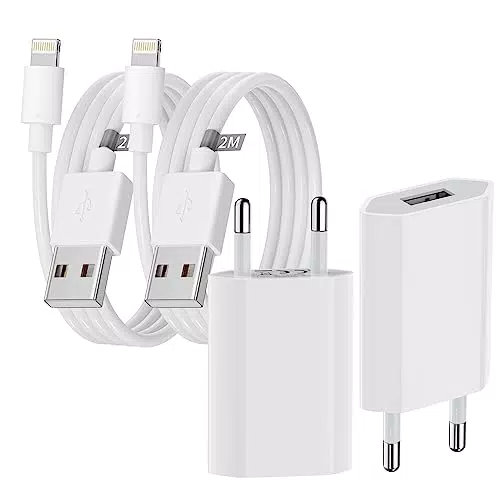 USB Ladegerät, 2er Pack iPhone Ladegerät und 2M*2 iPhone Ladekabel Schnellladekabel USB Netzteil Lightning Kabel Ladeadapter für iPhone 14/13/12/11 Pro/XS Max/XR/X/8/8 Plus/7