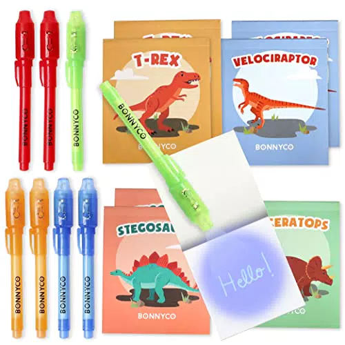 UV Stift und Notizbuch, 8 Stück Dino - BONNYCO, Mitgebsel Kindergeburtstag Junge & Mädchen