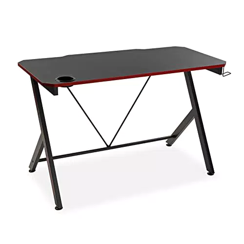 Pablo Gaming Tisch mit Helm- und Getränkehalter, Holz und Metall, 76 x 60 x 120 cm