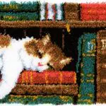 Vervaco Katze im Bücherregal Knüpfteppich, Stramin
