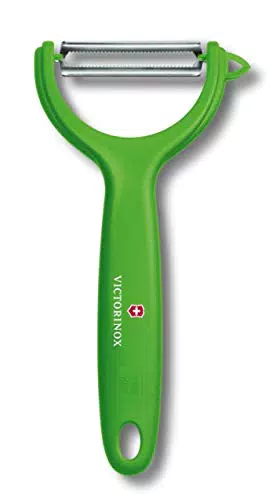 Victorinox Universalschäler für Obst und Gemüse - Extra scharf - Zackenschliffklinge/Zweischneidig - Ergonomischer Griff - Grün