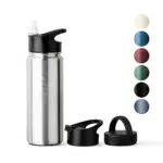 Vinsun Edelstahl Trinkflasche - Auslaufsicher & Kohlensäure geeignet - BPA frei - 3 Deckel - Thermosflasche für Sport, Outdoor, Schule, Uni, Fahrrad, Büro, Gym.