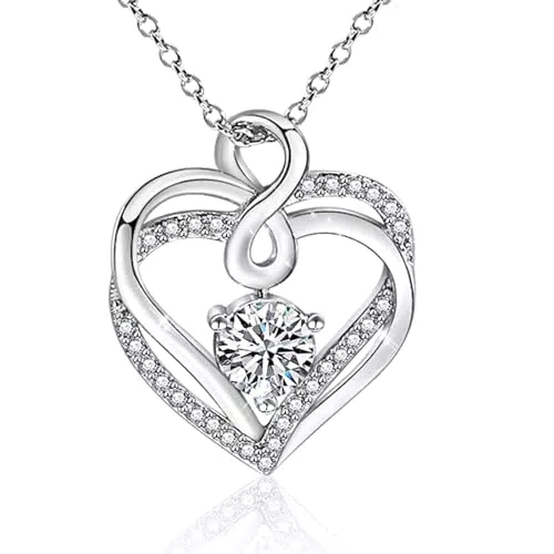 VNOX Kette Damen Silber Herz Anhänger Kette Mädchen Kette mit Herzanhänger Halskette Damen Schmuck Geschenke für Frauen Geburtstags Weihnachten Valentinstag Muttertag