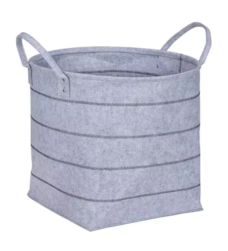 WENKO Aufbewahrungskorb Nella L, hochwertiger Filzkorb aus 100 % pflegeleichtem Polyester in Grau mit dekorativer Ziernaht und 2 Tragegriffen für bequemen Transport