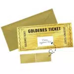 Goldenes Ticket zum Selbstausfüllen mit Rubbelaufkleber - Geburtstagskarte, Essensgutschein, Kinogutschein - Geschenke für Frau und Mann