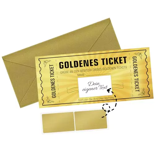 Goldenes Ticket zum Selbstausfüllen mit Rubbelaufkleber - Geburtstagskarte, Essensgutschein, Kinogutschein - Geschenke für Frau und Mann