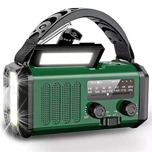 Wholede 10000mAh Kurbelradio, AM/FM Tragbar Notfallradio mit Handyladefunktion Solar Radio Dynamo Notfallset mit Taschenlampe Leselampe SOS Alarm Kompass für Camping
