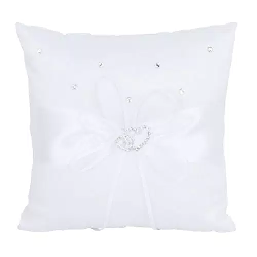 WINOMO Strass Braut Hochzeit Zeremonie Ringkissen Tasche Ring Bearer Kissen Kissen 10x10cm weiß