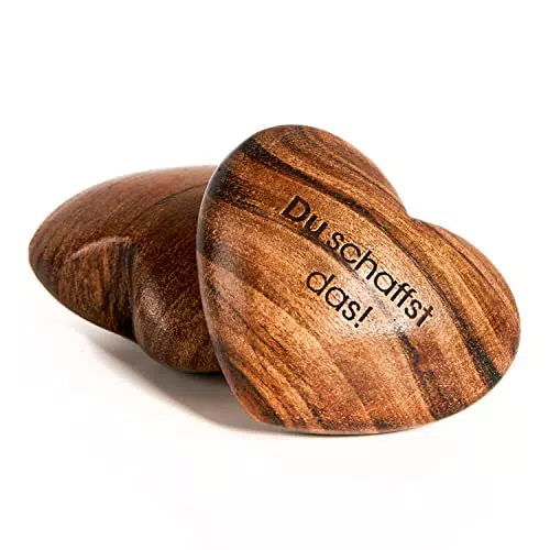 WOODLUCK Handschmeichler Holz Herz aus Akazien-Holz mit Gravur I Du schaffst das Glücksbringer mit nachhaltiger Geschenk-Verpackung I Handgefertigte Holzherzen mit Gravur & einzigartiger Maserung