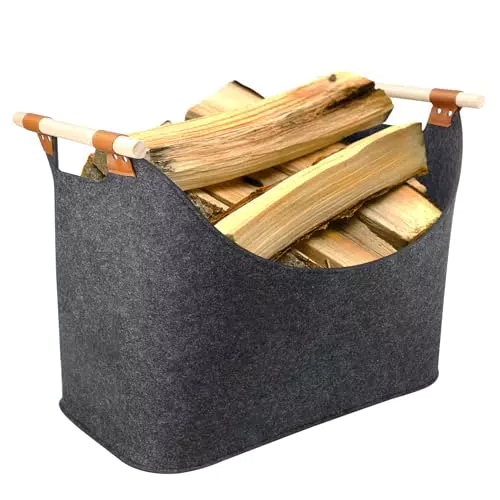 XL Holzkorb für Kaminholz, Kaminholzkorb mit Holzgriff