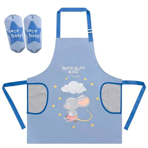 XREE Kinderschürze Mädchen, Malschürze Kinder Kochschürze Kinder Verstellbar mit 2 Ärmelschoner Kinderschürze Jungen für Küche Garten Kochen Backen Malen Basteln