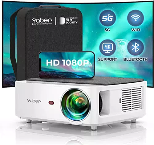 YABER WiFi Bluetooth 5G Beamer 9500 Lumen Full HD 1080P Heimkino Projektor mit 4-Punkt Trapezkorrektur, 4k Unterstützung und iOS/Android/PC/Fire Stick Kompatibilität.