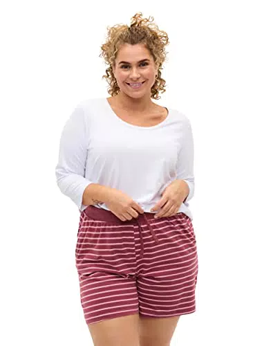 Zizzi Damen Große Größen Baumwoll T Shirt mit 3/4 Ärmeln und Rundhals Gr - Plus Size Damen Kleidung 54-56 Bright White