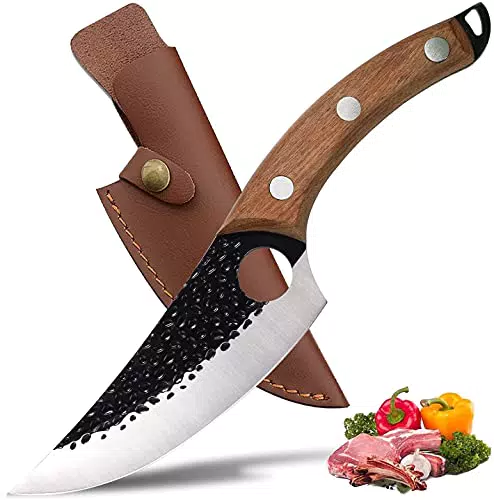 Japanisches Kochmesser mit Lederhülle und Holzgriff - Scharfes Ausbeinmesser für Gemüse und Fleisch