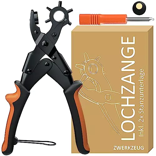 Werkzeug Heavy Duty Lochzange mit 6 Löchern für Gürtel und Leder - Revolverlochzange mit Hebelübersetzung