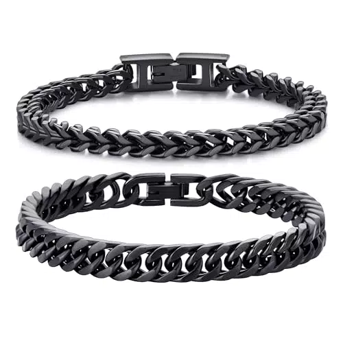 Schwarzes Edelstahlarmband für Herren - Kubanisches Armband aus Edelstahl
