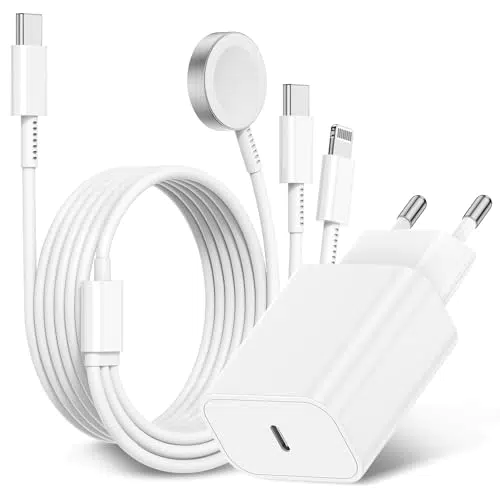 Apple Watch und iPhone 3-in-1 Ladekabel mit 2M USB C - Schnellladegerät für Series 9/8/7/6/SE/5/4/3 und iPhone 15 Pro Max/14 Plus/13/12