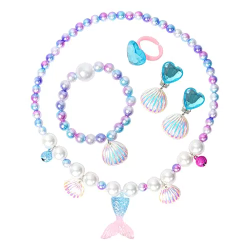 Meerjungfrau Schmuck Set für Mädchen - Halskette, Ringe, Ohrringe - Party Dress up Geschenk