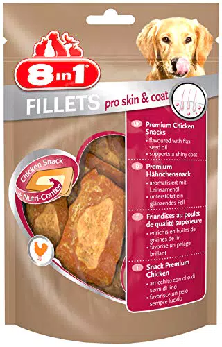 Hundefutter: 8in1 Fillets Pro Skin & Coat Hähnchen Leckerlis mit Leinsamenöl