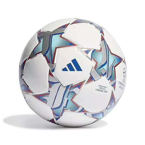 adidas Kinder Fußball UCL LGE J350, Weiß/Silber/Cyan/Lila, Modell IA0941