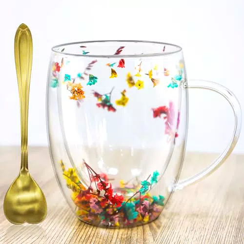 Doppelwandige Glasbecher mit Löffel für Cappuccino und mehr - Geschenk für Frauen