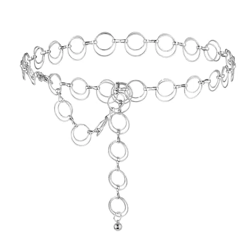Damen Taillenkettengürtel - Verstellbarer Metallkettengürtel für Damen - O-Ring Bauchschmuck - Modisches Accessoire