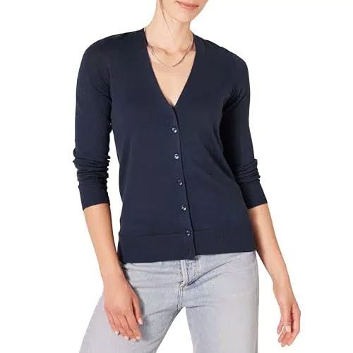 Amazon Essentials Damen Cardigan mit V-Ausschnitt, Übergröße, Schwarz