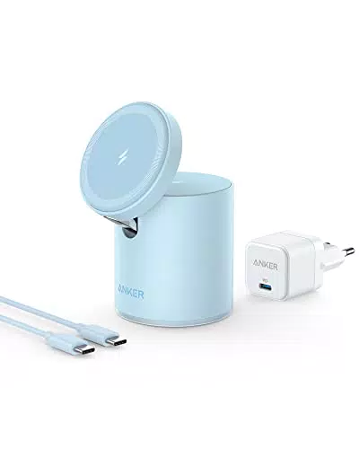 Anker MagGo Magnetisches Kabelloses Ladegerät 2-in-1 mit 20W USB-C Ladegerät - Kompatibel mit iPhone 13 und 12, AirPods Pro