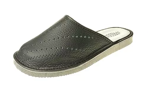 APREGGIO Herren Leder Hausschuhe - Bequeme Slippers für Herren - Komfortable Herrenhausschuhe in Schwarz