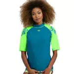 arena Women's Vest S/S Graphic Rash Guard Shirt, White-Black