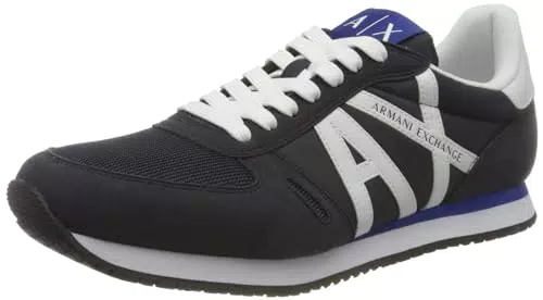 Armani Exchange Herren Sneaker mit seitlichem Logo, Navy & Weiß.