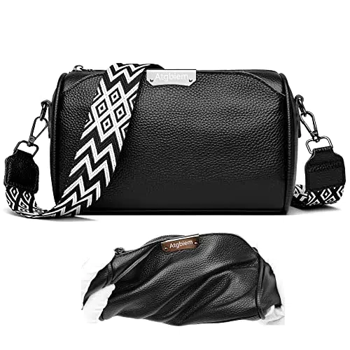 Damen Crossbody Bag Leder mit breitem Schultergurt - Moderne Umhängetasche